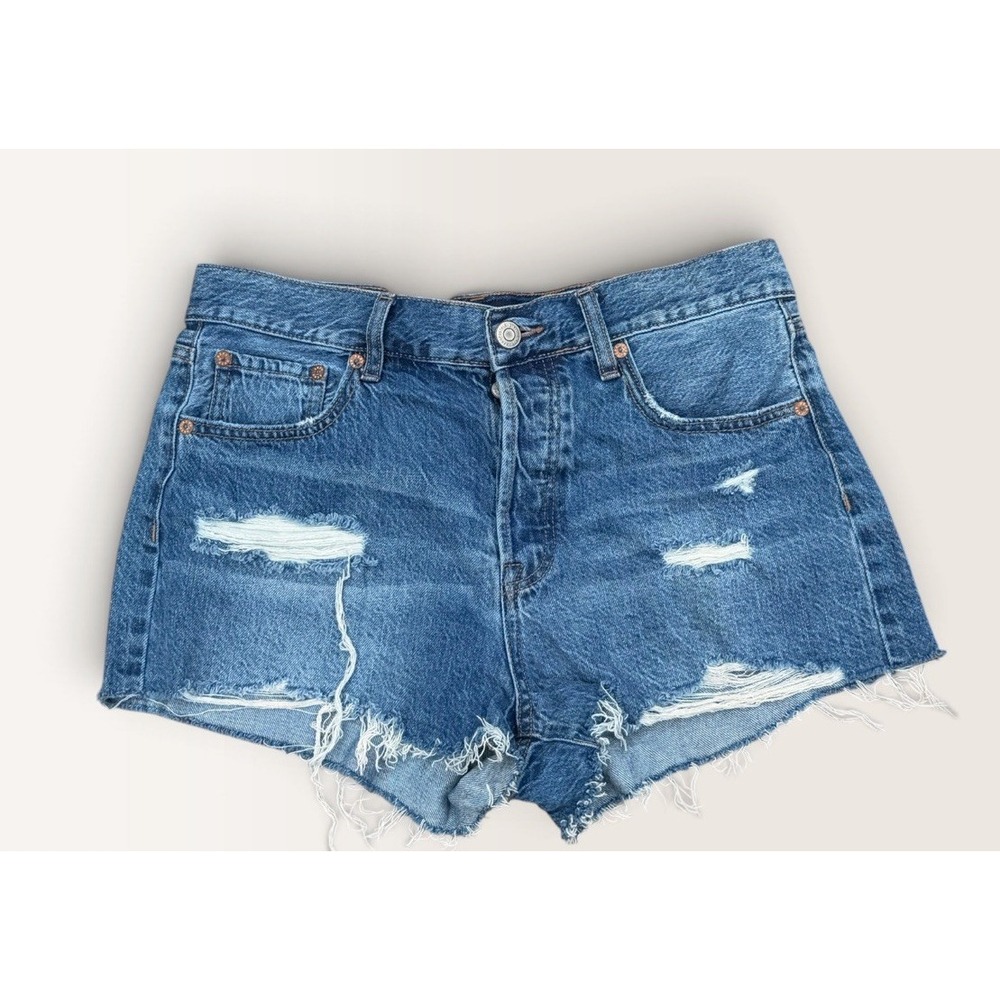 Aéropostale Boyfriend Denim Shorts Distressed High Rise Raw Hem Cutoff Blue Sz 8